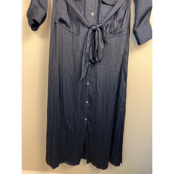 Madewell Women's Button-Front Utility Shirtdress in Satin Deep Indigo Size Small - Picture 6 of 16